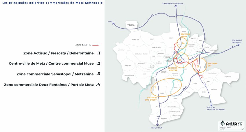Les principales zones commerciales de Metz Métropole